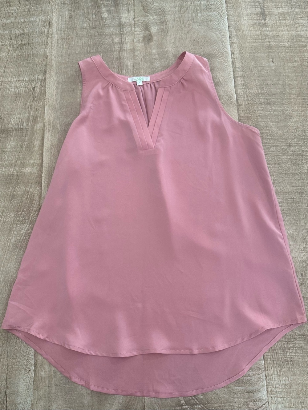 Jade Dusty Rose Sleeveless Blouse | Size M | Split Neck Hi-Low Top